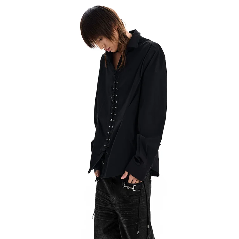 LUZHEN 2026 New Solid Color Elegant Temperament Long Sleeve Shirts Men's Fashion Handsome Drawstring Weave Casual Clothes JY8678