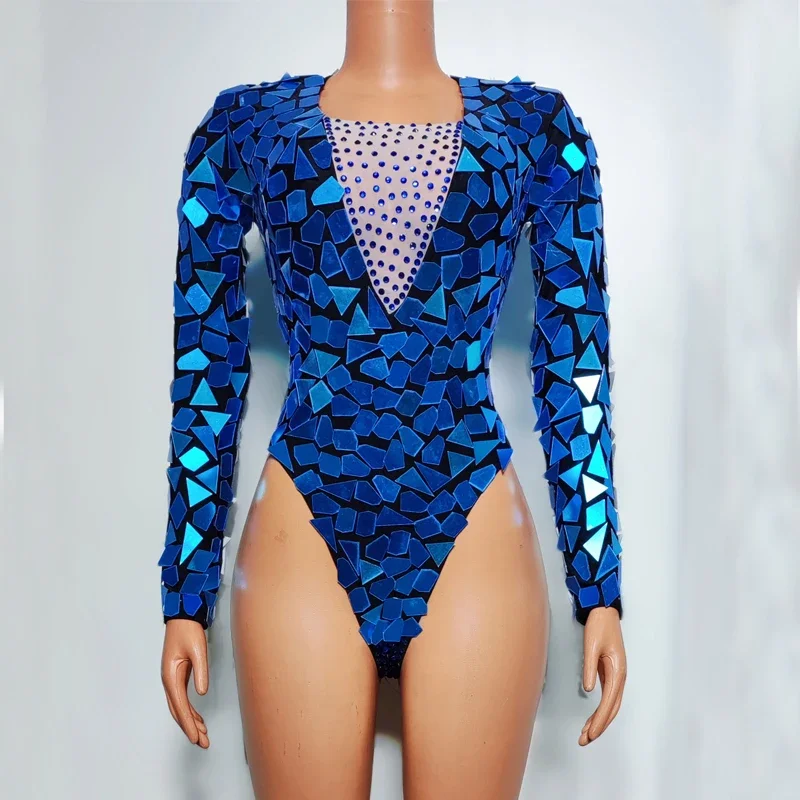 Rood Blauw Goud Zilver Spiegel Pailletten Kostuums Sexy Strass Bodysuit Festival Outfit Bar Nachtclubzangeres Stadium Pole Dance Wear