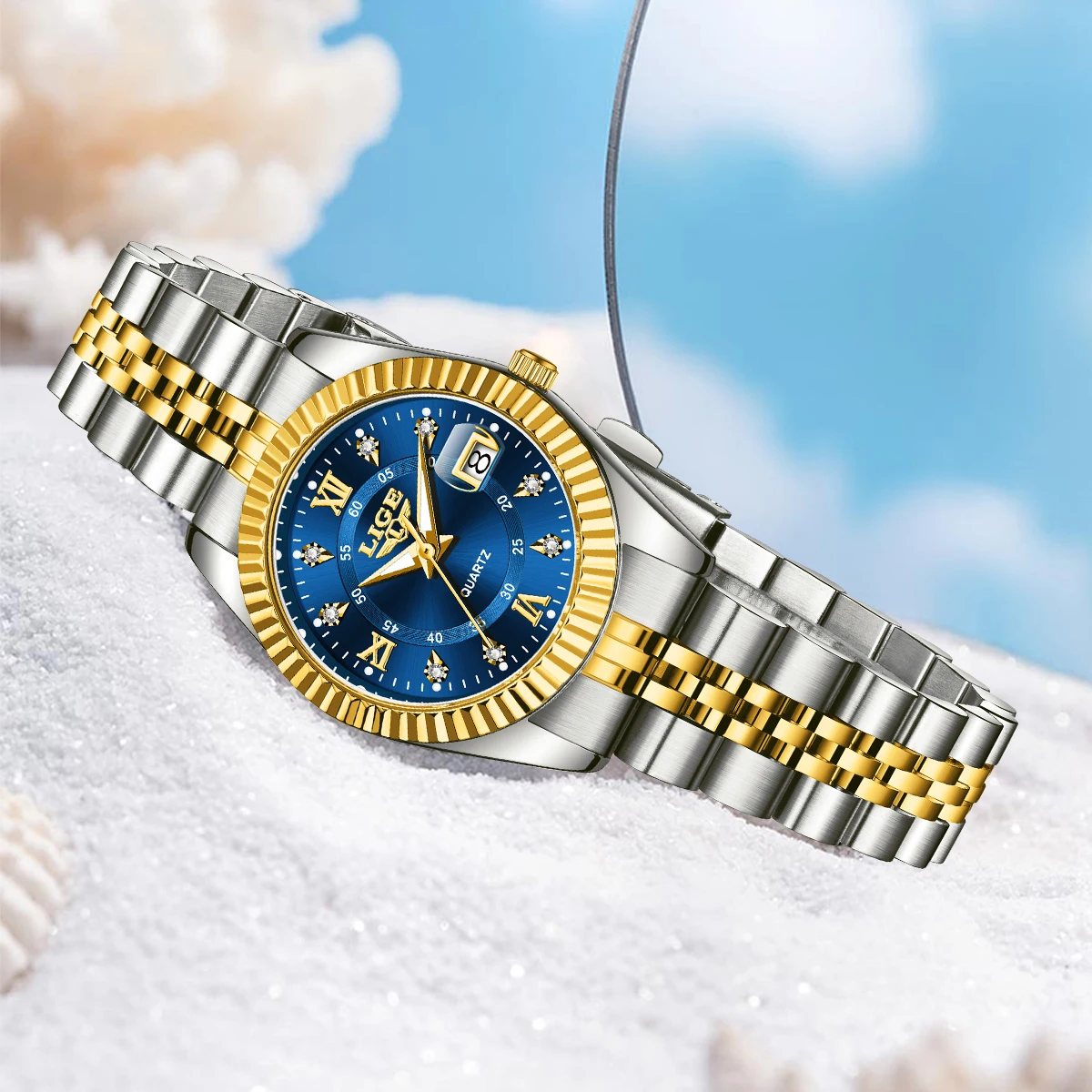 LIGE Fashion Woman Watch Stainless Steel Waterproof Auto Date Elegant Ladies Wristwatch Luxury Original Quartz Watch for Women
