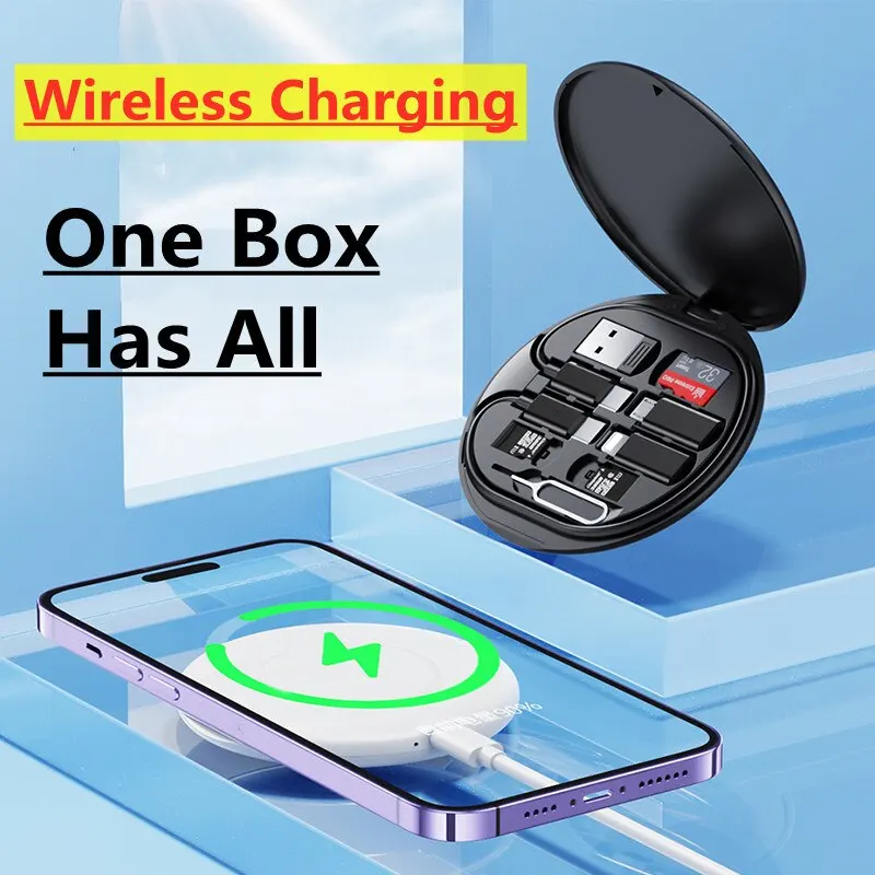 5 In 1 Wireless Charger Stand Pad USB C To USB C Cable PD 15W Fast Charging Station 60W Data Cord Type C Micro Cable Storage Box