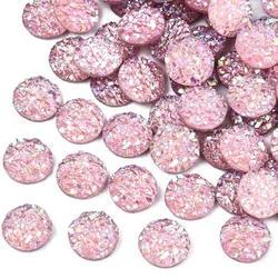 200pc Resin Cabochons Imitation Druzy Agate Flat Round AB Color Plated Hot Pink 8x2.5mm
