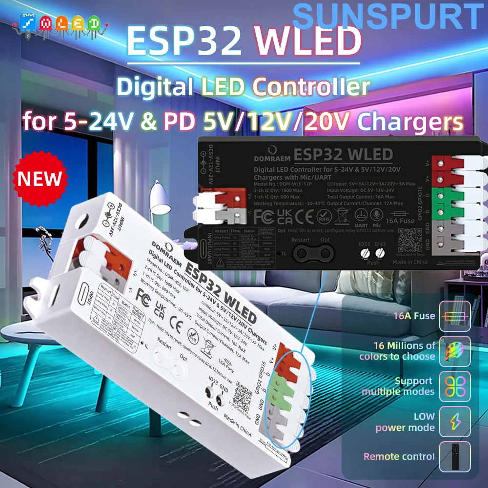 

1-10 шт. контроллеры DOMRAEM 2/4 выхода ESP32 WLED с портом для синхронизации аудио и загрузки данных, PD/DC5-24V для светодиодных лент WS2811 WS2812B SK6812 Pixel Strip