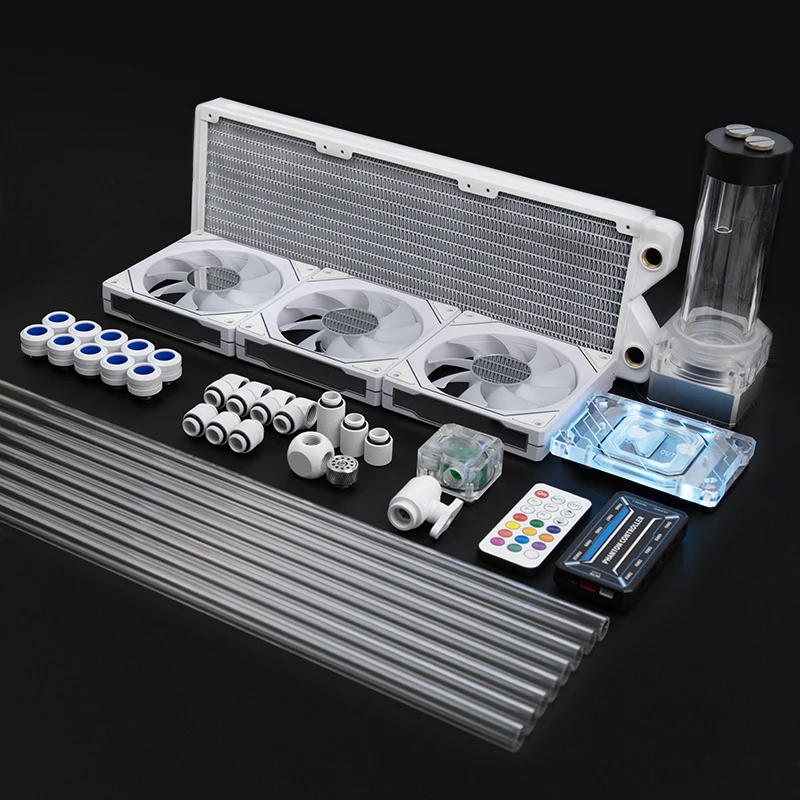 

Syscooling white color water cooling kit for PC with RGB light 360mm copper radiator T-virus water tank for Intel/AMD CPU socket