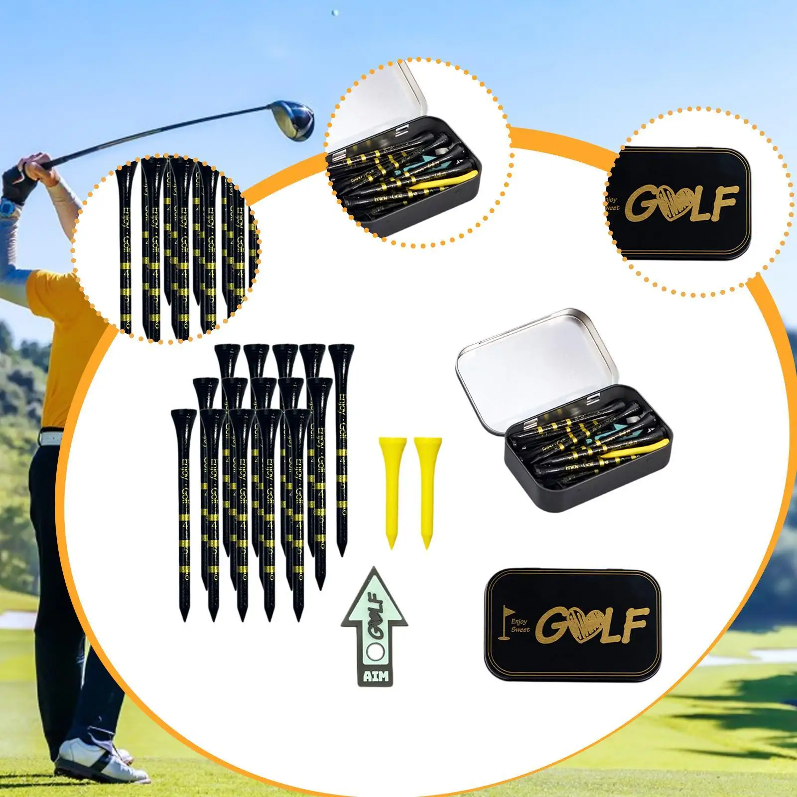 Golf Tees Bulk with Storage Box Sign Wood Tees Outdoor Practical Golf Training Tool for Driving Putting Chipping Golf