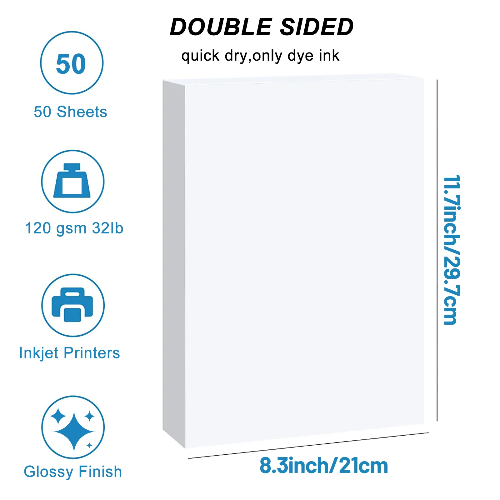HUSPER 50 Sheets Double-Sided Glossy Printing Paper A4 Size, 8.3×11.7 Inches Photo Printing Paper/Copy Paper 120Gsm