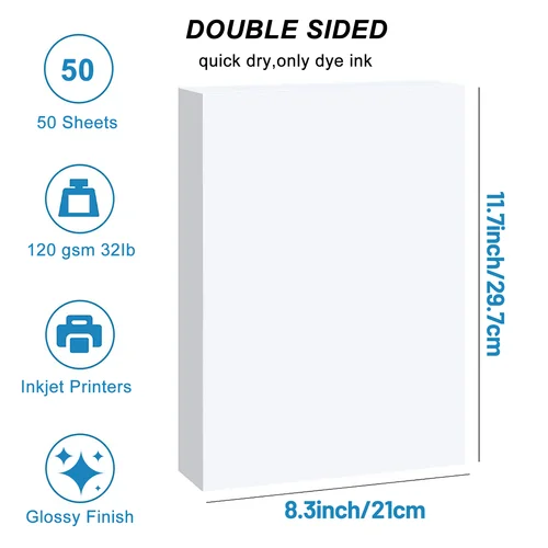Imagen 2 del producto HUSPER 50 hojas A4 papel de impresión fotográfica brillante de doble cara 120Gsm papel de copia de alta calidad 8,3x11,7 pulgadas