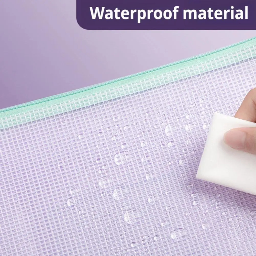 5pcs Mesh Zipper Pouch Document Bag Waterproof Zip File Folders A4 School Office Supplies Pencil Case Storage Bags