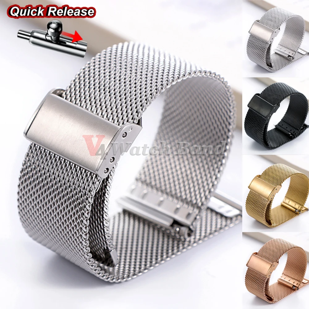 18/20/22mm Quick Release Milanese Watch Band 0.6 Milanese Mesh Loop Metal Strap for Omega Stainless Steel Wrist Bracelets for DW
