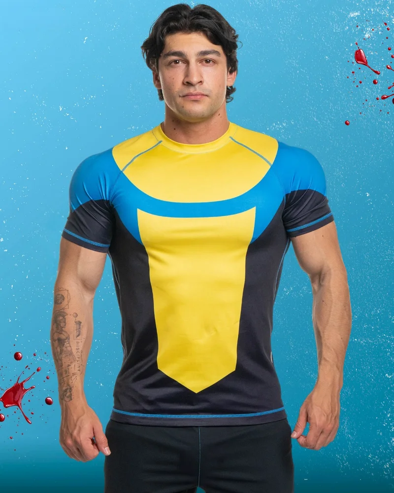 Herren Invincible Omni-Man Kompressions-Rashguard mit kurzen Ärmeln, schnelltrocknendes Fitness-Shirt für MMA, BJJ und Training, Superhelden-Cosplay-Sport-T-Shirt – Detail 4