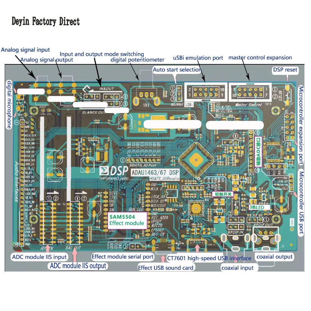 SAM5504B Modul Version Effektmodul Rückkopplungsunterdrücker ADAU1463 DSP Entwicklungsboard Audio- und Video-Dekodierungsmodul – Detail 7