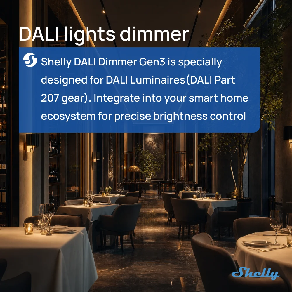 Shelly DALI 조광기 3 세대 와이파이 블루투스 연결, 유연한 밝기 조정용 스마트 홈 지지대 LED 제어 기어