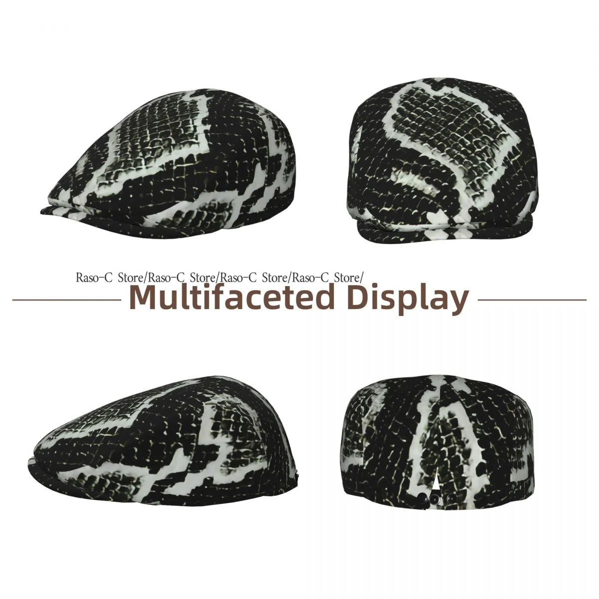 British Gatsby Newsboy Cap For Adults Snake Skin Reptile Flat Peaked Cap Autumn Winter Beret Hat