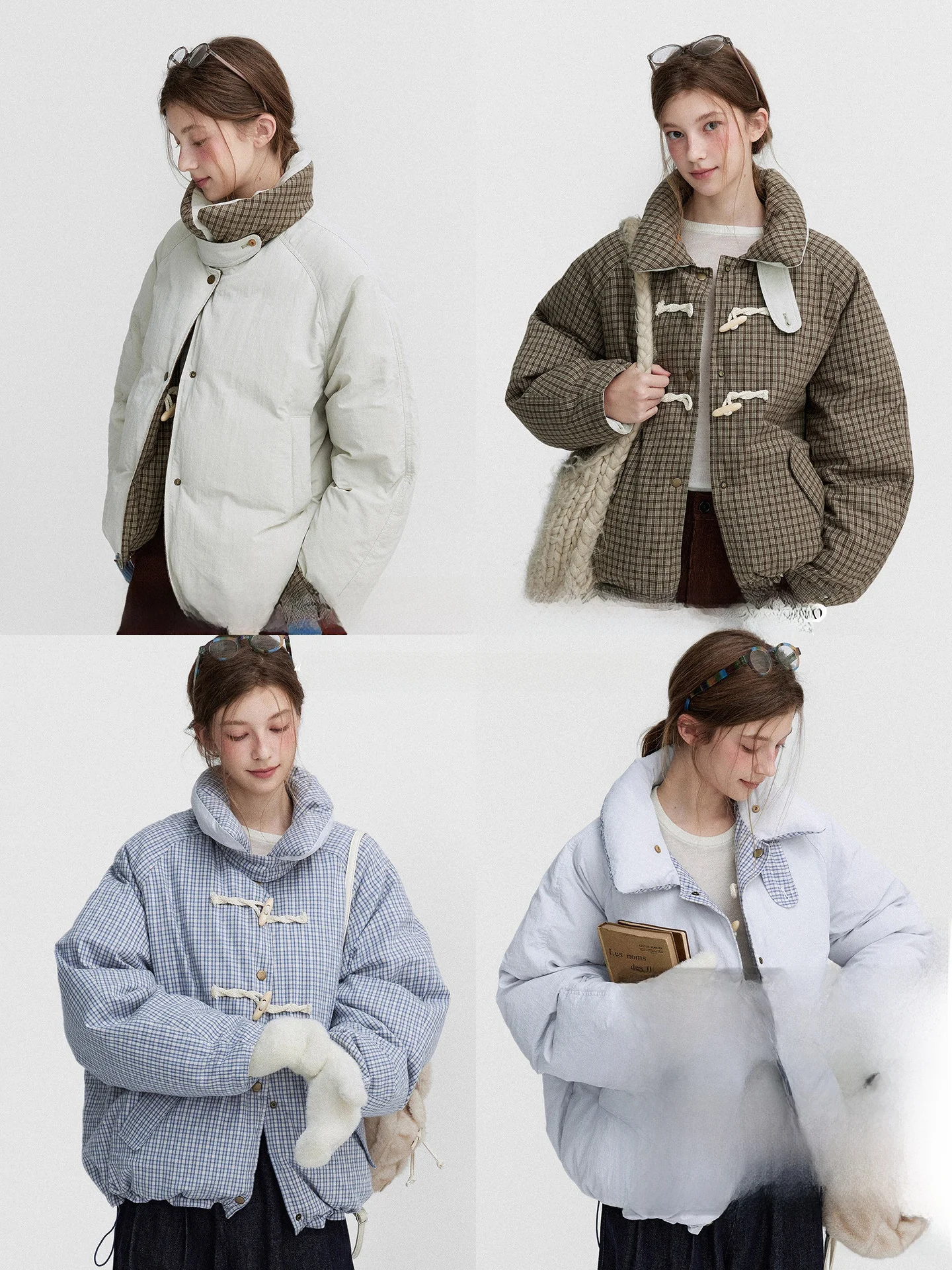 

Double-Sided Wear Plaid Iceland Sea Salt Retro Bubble down Jaet Women's Long Sve Regular Fit Commute Sle Nylon Fabric