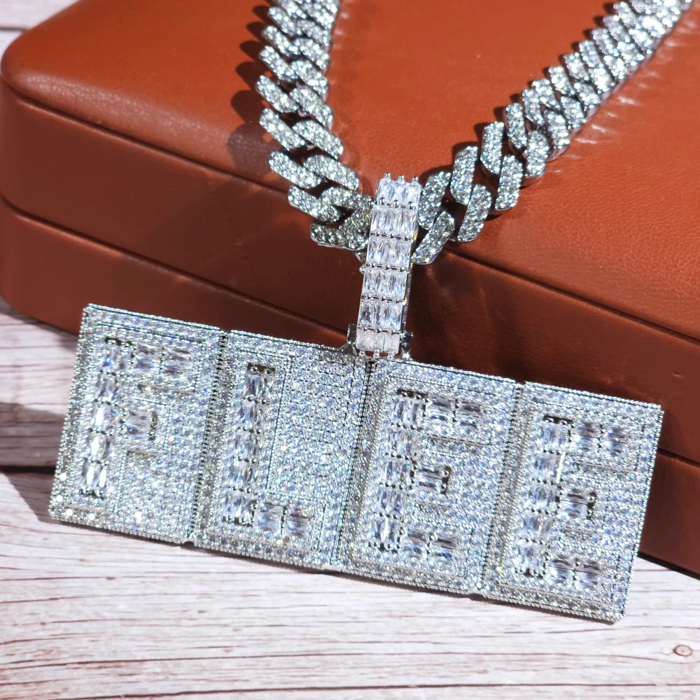 ICE CHARMI مربع مثلج خارج بلينغ مخصص رسالة شخصية لوحة سحر الكوبية سلسلة الهيب هوب الشارع قلادة هدية له لها #1