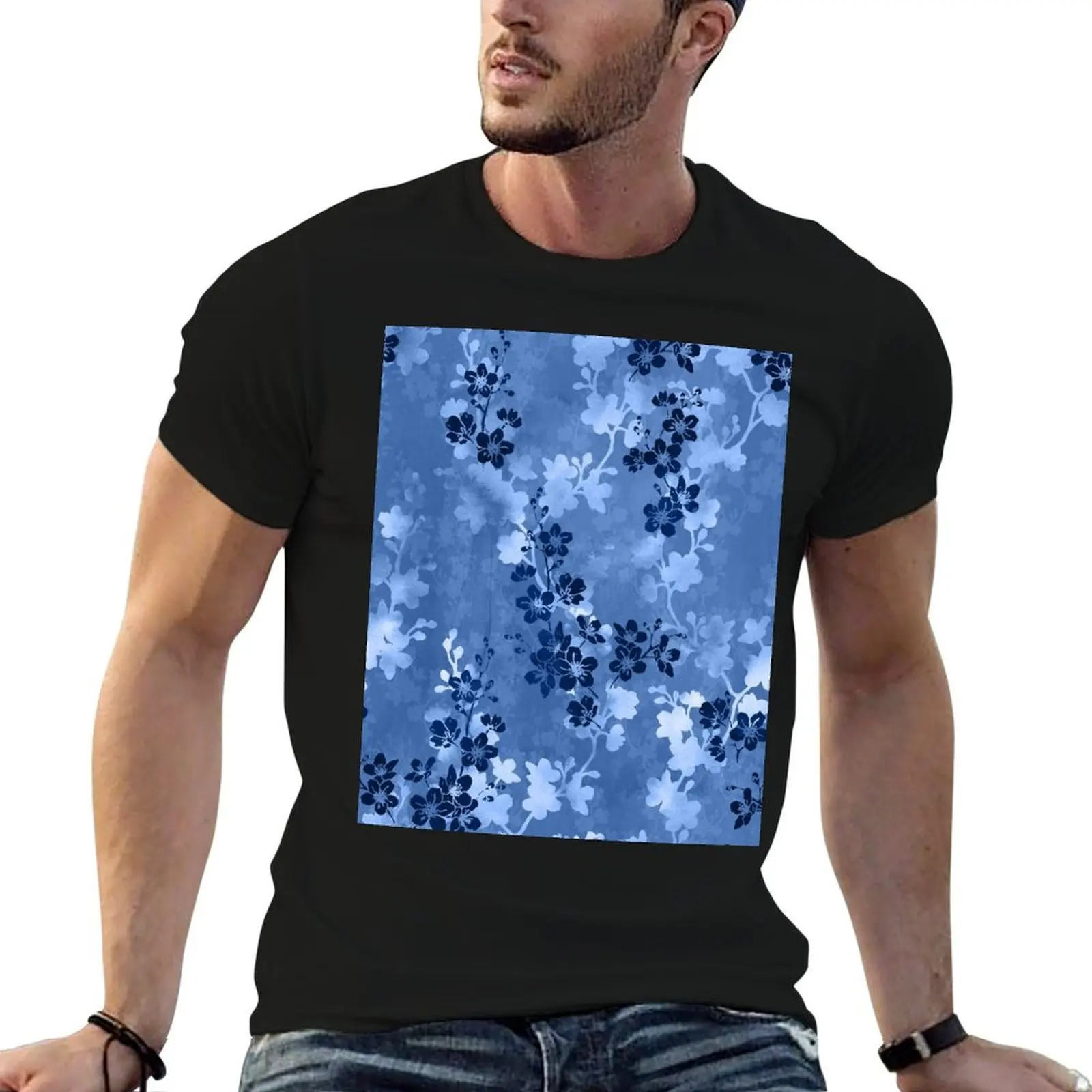 designer t Sakura T-Shirt blossom man t shirts in shirt 100% cotton blue
