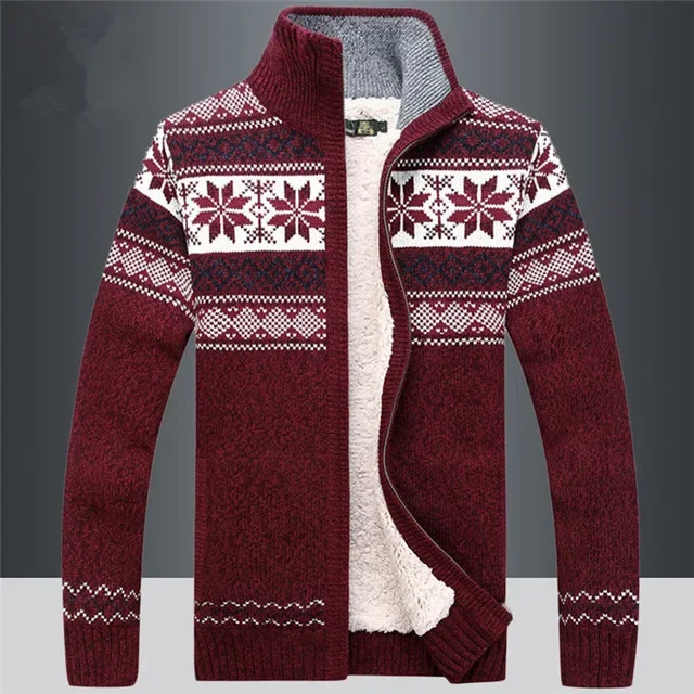 

2025 Winter Sweater Male Thicken Fleece Men Cardigan Cotton Knitted Jacquard Men's Sweater coat Size S -3XL