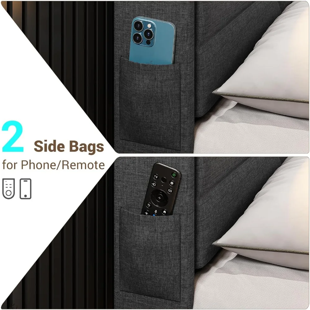 Luxe platformbed met linnen bekleed met RGB LED-hoofdeinde, USB-C/A-oplaadpoorten en opberghoofdeinde