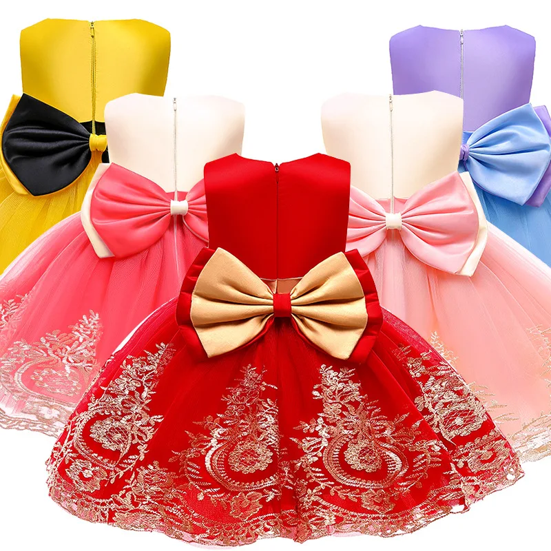 Vestido de princesa de flores para niñas, vestidos de dama de honor de fiesta de cumpleaños de lujo para niños, ropa de mano con lazo, disfraz para niños