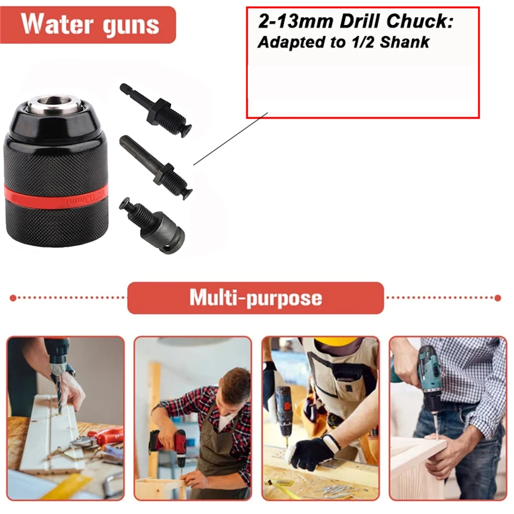 2mm-13mm Metal Keyless Drill Chuck,3Jaw Self-locking Ratchet Chuck 1/2-20UNF Threaded,Chuck for Drill Bit Screwdriver Tap&Socket