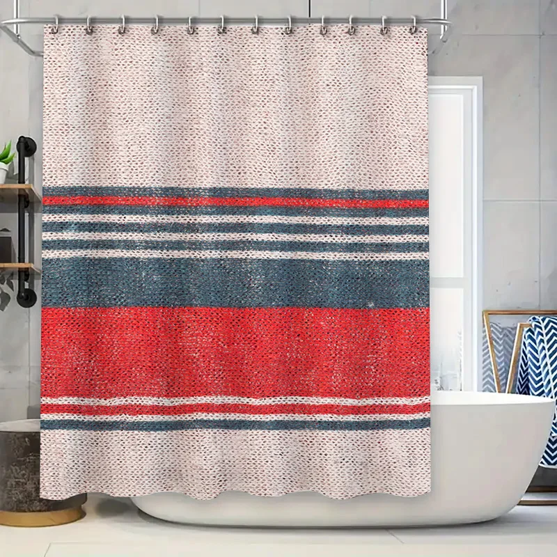

Modern Striped Bath Shower Curtain Red Blue Decorative Fabric Shower curtain for bathroom with silver grommet top Universal Fit