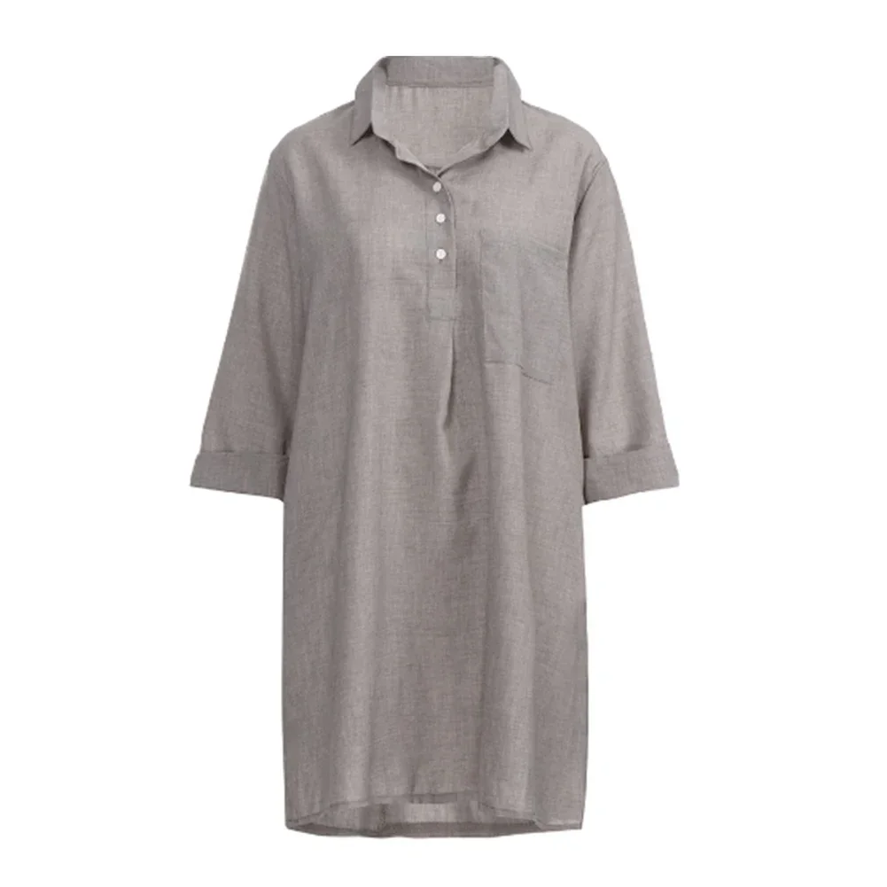 

Women's Cotton Linen 3/4 Sleeve Shirt Dress Plus Size Sundress Loose Plain Swing Dress In Khaki Green Grey And Black