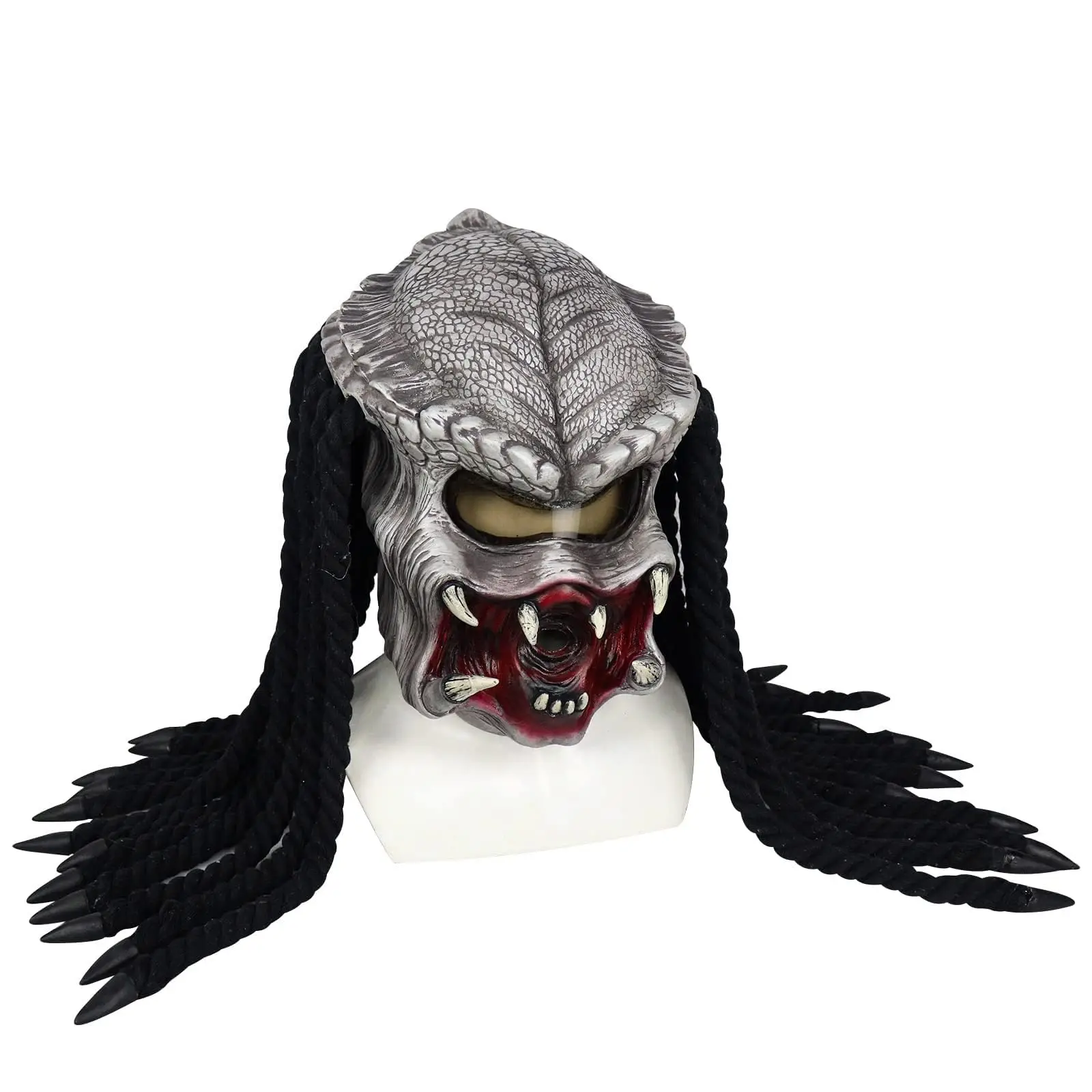 Máscara predadora com cabelo dreads alienígena xenomorph caçador predador capacete motocicleta halloween cosplay adereços