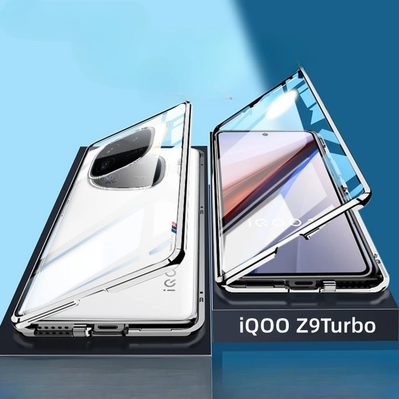 Double-sided Glass Phone Case for Vivo iQOO Z9 Turbo Plus Magnetic Anti Peeping Case 360° Full Protection For iQOO Z9Turbo+Cover