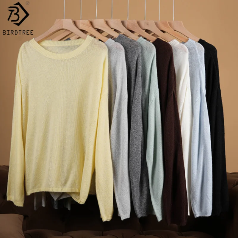 

Birdtree 10.8% Sheep Wool Knited Solid Sweater,Woman Wool Blend O-neck Full Sleeve 2025 Autumn Bottom Shirt Pullover T59455JF