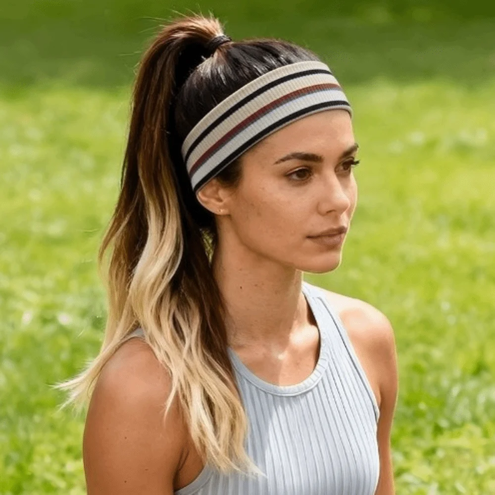 Vintage Elastic Striped Headband Soft Wide Band Sports Headwrap Breathable Wicking-absorbent Yoga Hairband Gym
