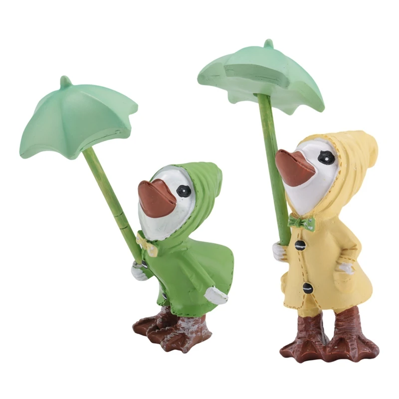 2Pcs Garden Resin Ornament With Umbrella Garden Resin Ornament Garden Duck Outdoor Decoration