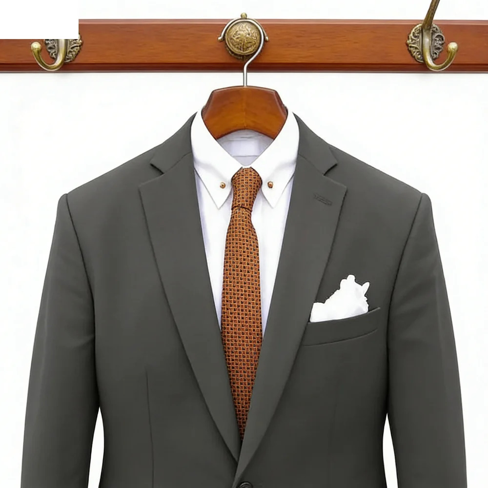 2 Pieces High Quality Gray Men Suits One Button Pants Set Groom Tuxedo Best Man Coat Business Wedding Blazer Elegant Male Suit