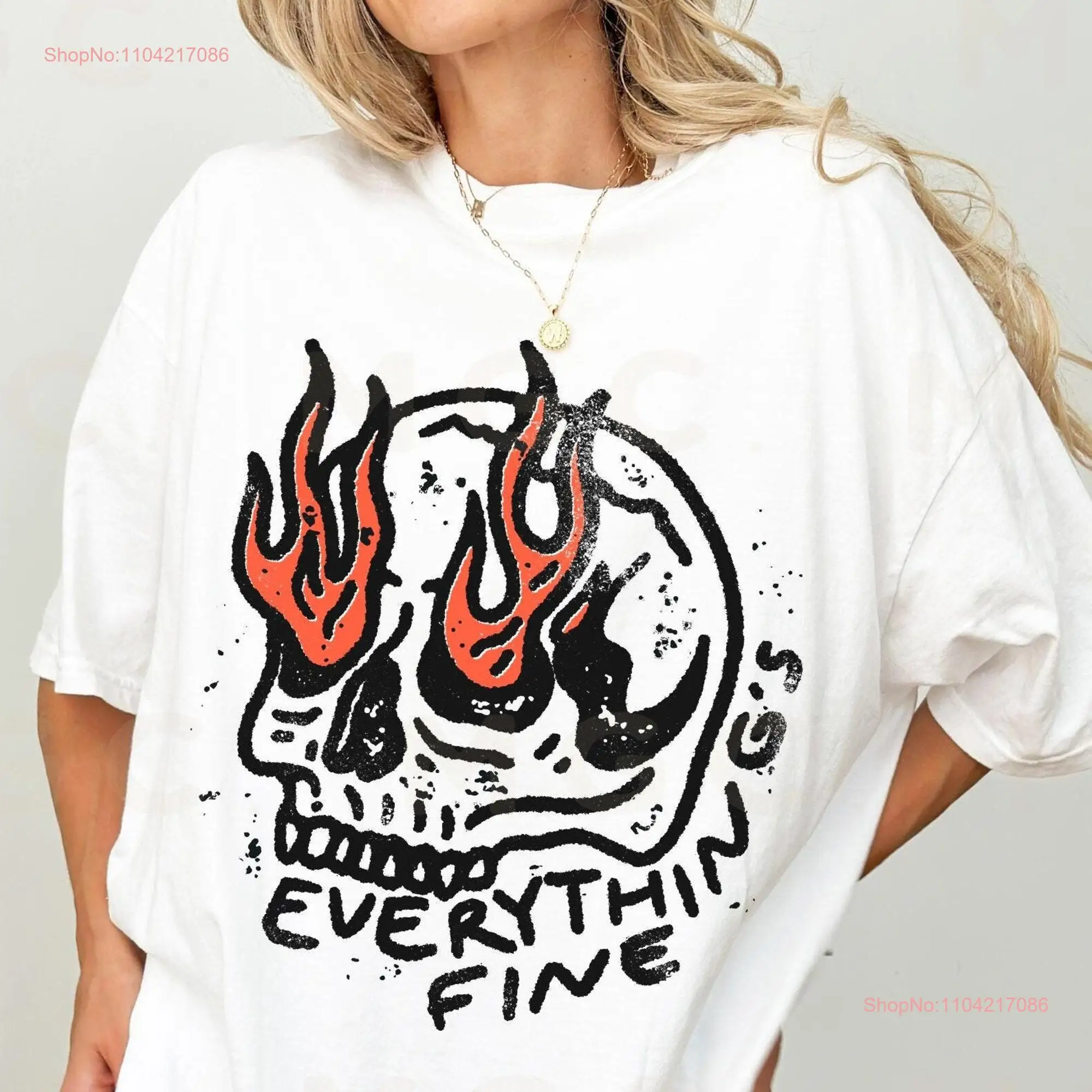 Comfort Colors T Shirt Everything s Fine burning skull trendy distressed alternative grunge oversized tee