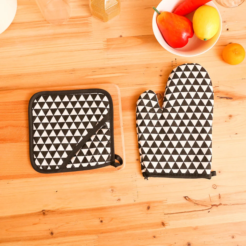 

4Pcs Heat Resistant Gloves Cotton Linen Oven Mitts Heatproof Pads Microwave Bbq Cooking Thermal Insulation Kitchen Protective