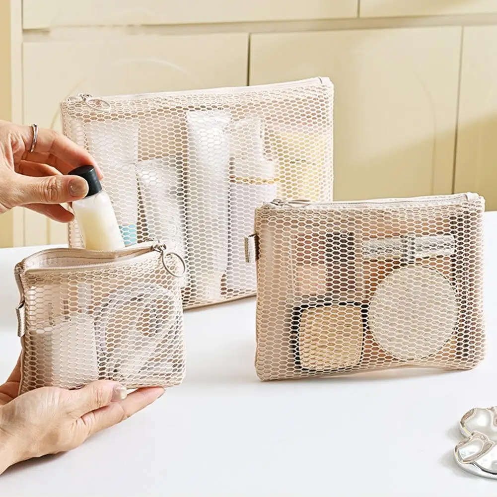 Lightweight Toiletry Bag Mesh Storage Bag with Zipper Lightweight Breathable Makeup Organizer Double Layer Capacity Travel