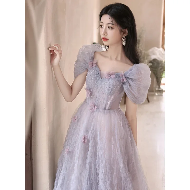 

Banquet Style Evening Dress for Women 2025 New Fairy Style Graduation Bubble Sleeves Host Adult Ceremony Art Exam Dress