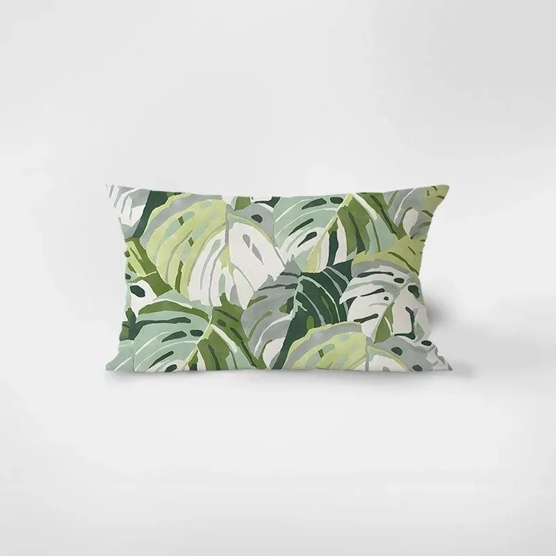 

30x50 1 Pc Peach Skin Lumbar Pillow Cover Green Tropical Monstera Leaf Rectangle Cushion Cover Sofa Bed Living Room Decor