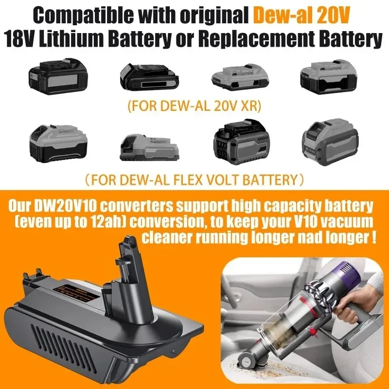DW20V10 Battery Converter For Dewalt 18/20V lithium battery Compatible with For Dyson V10 Animal Hair-specific Vacuum Cleaner view 5