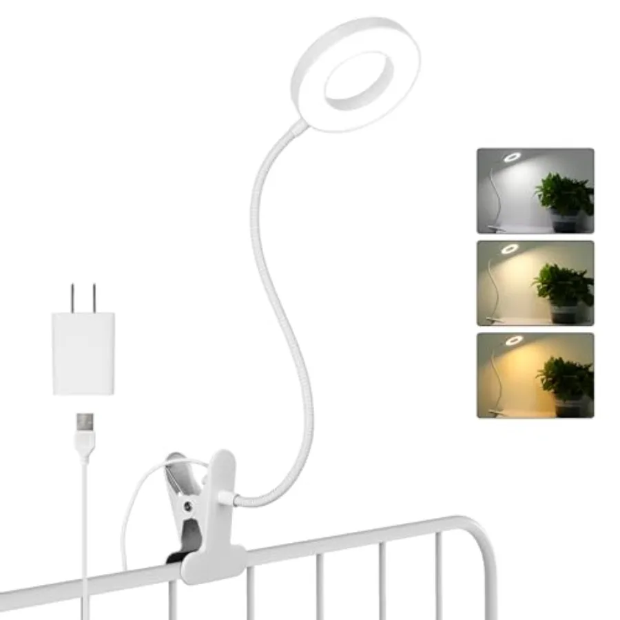 Desk Clip on Lamp for Reading Home Office, with 5V 2A Adapter, 10 Dimmable Brightness 3 Modes, Clamp Reading Light for Bed Head