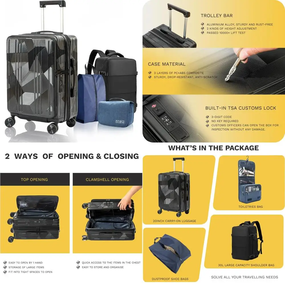 Expandable TSA-Approved 20 Inch Lightweight Hard Shell Carry-On Luggage with Top Opening Suitcase for Travel