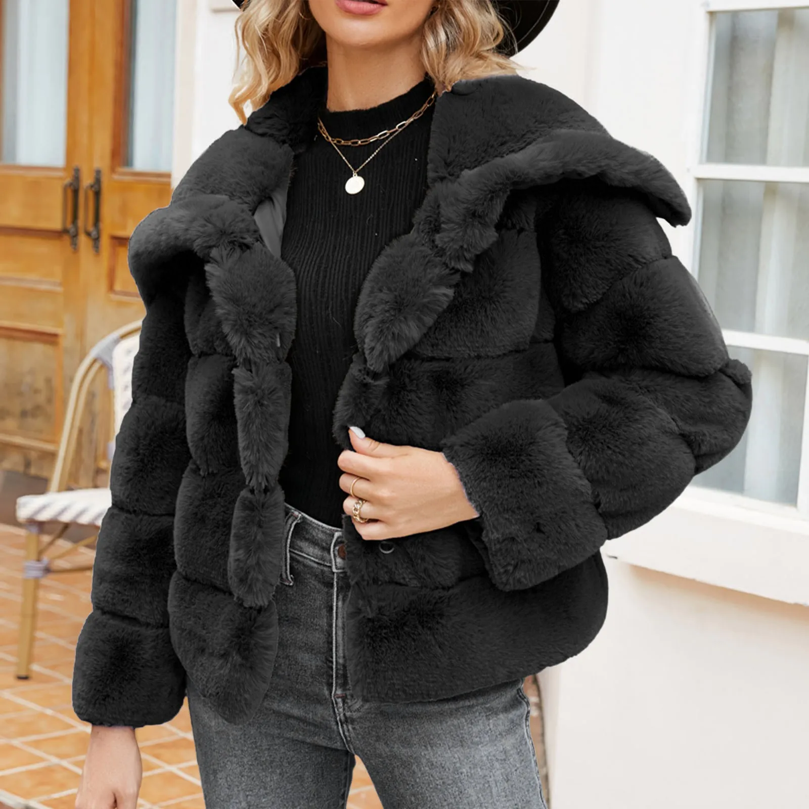 Mink Coats Autumn Winter Fluffy Black Faux Fur Coat Women Elegant Thick Warm Faux Fur Jackets for Women Tops Jacket Teddy