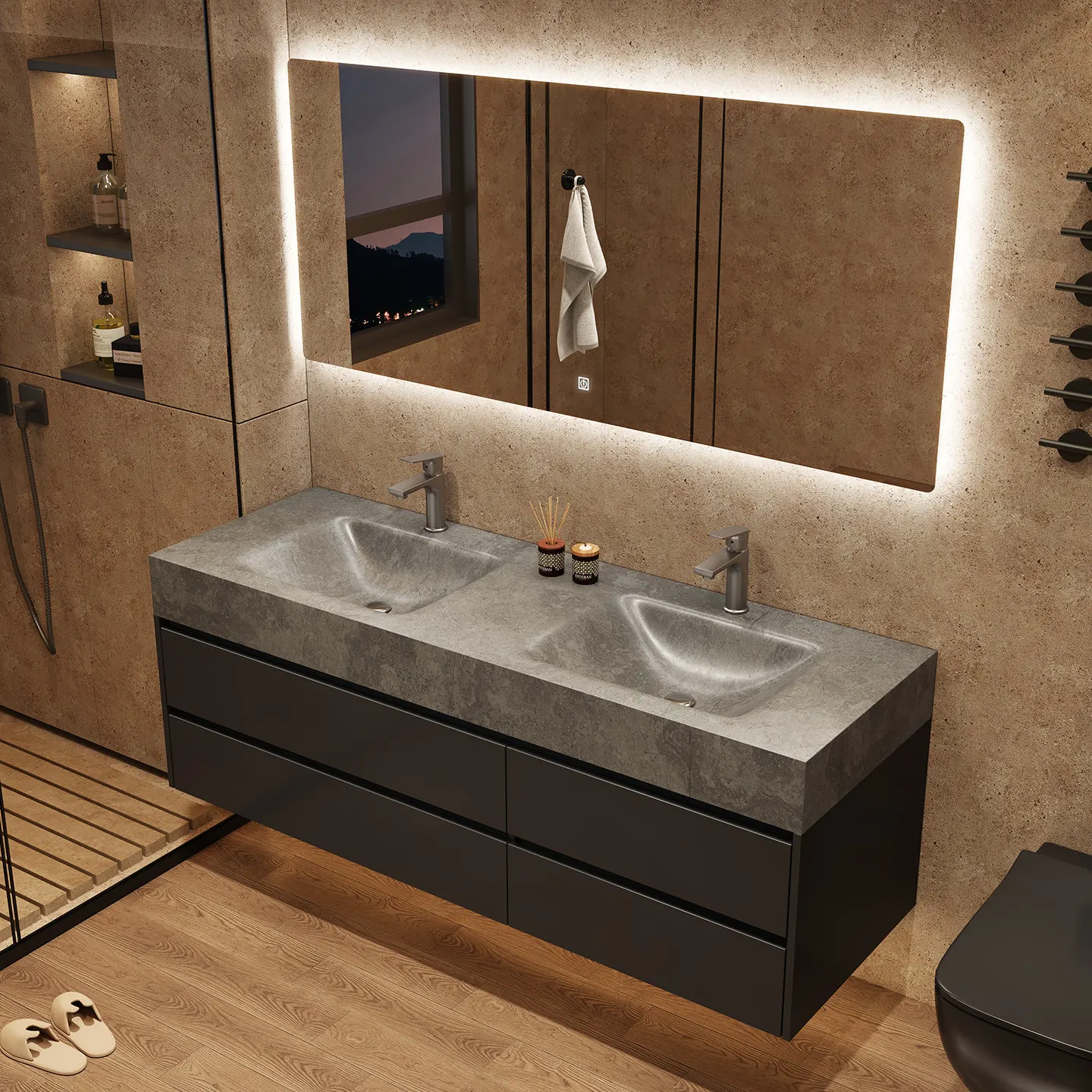 TAO Italian minimalist black washbasin integrated bathroom cabinet combination bathroom washbasin