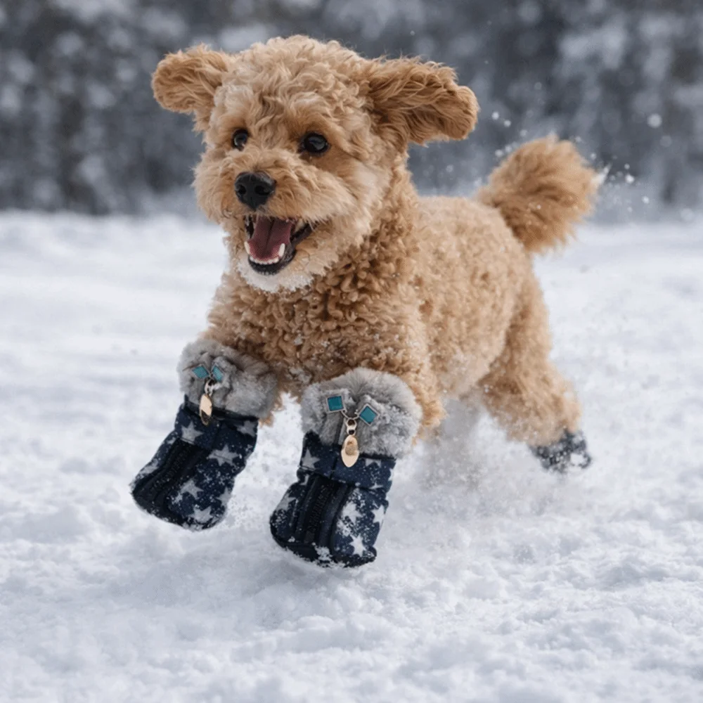 4 pieces/set Fashion Warm Dog Snow Boots Wear-Resistant Star Pattern Winter Dog Boots Anti Slip Puppy Footwear Fall Winter