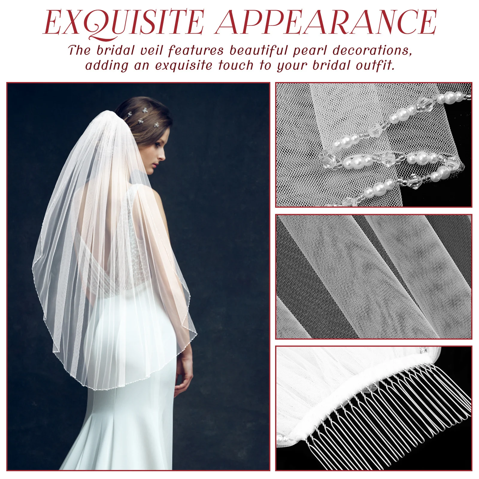 

Pearl Bridal Veil Short Mesh Wedding Accessories Hair Comb Comfortable Fabric Exquisite Design Versatile Occasions