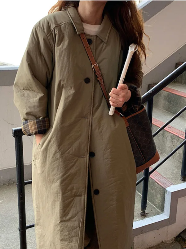 

Chic Long Cotton Jaet Women's Winter Thi Warm Retro Loose Slimming Cotton Clothes Outerwear Sli Commute Sle Coat