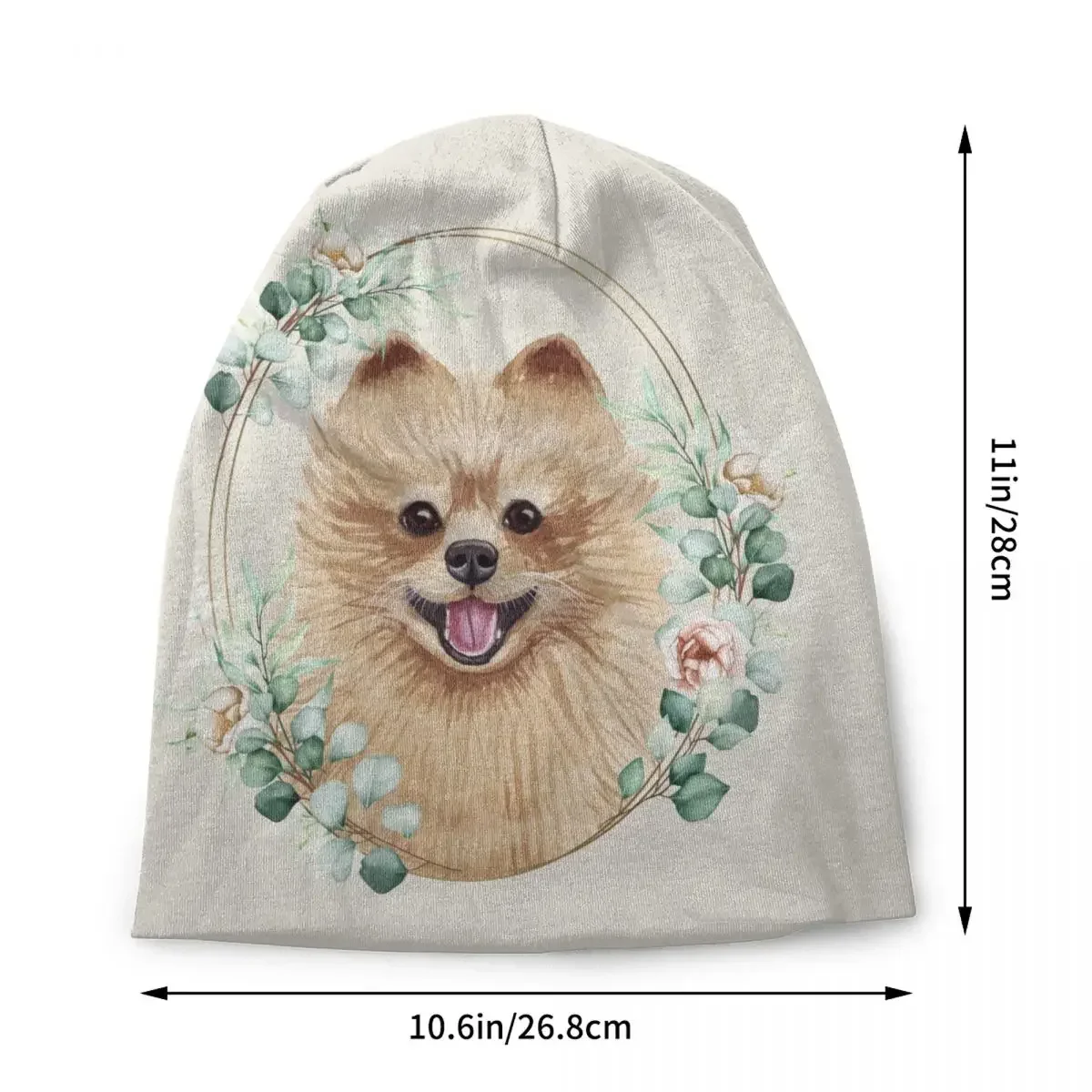 Pomeranian Dog In Floral Gold Wreath Bonnet Hats Hip Hop Knitted Hat Winter Warm Spitz Pet Lover Skullies Beanies Caps