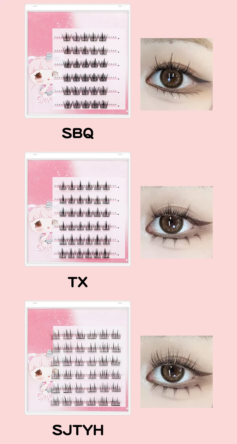 DINGSEN Selbstklebende Cluster-Wimpern, 6 Reihen, einzelne Wimpern, kein Kleber erforderlich, koreanisches Make-up, DIY-Wimpern, natürliche Wimpern – Detail 14