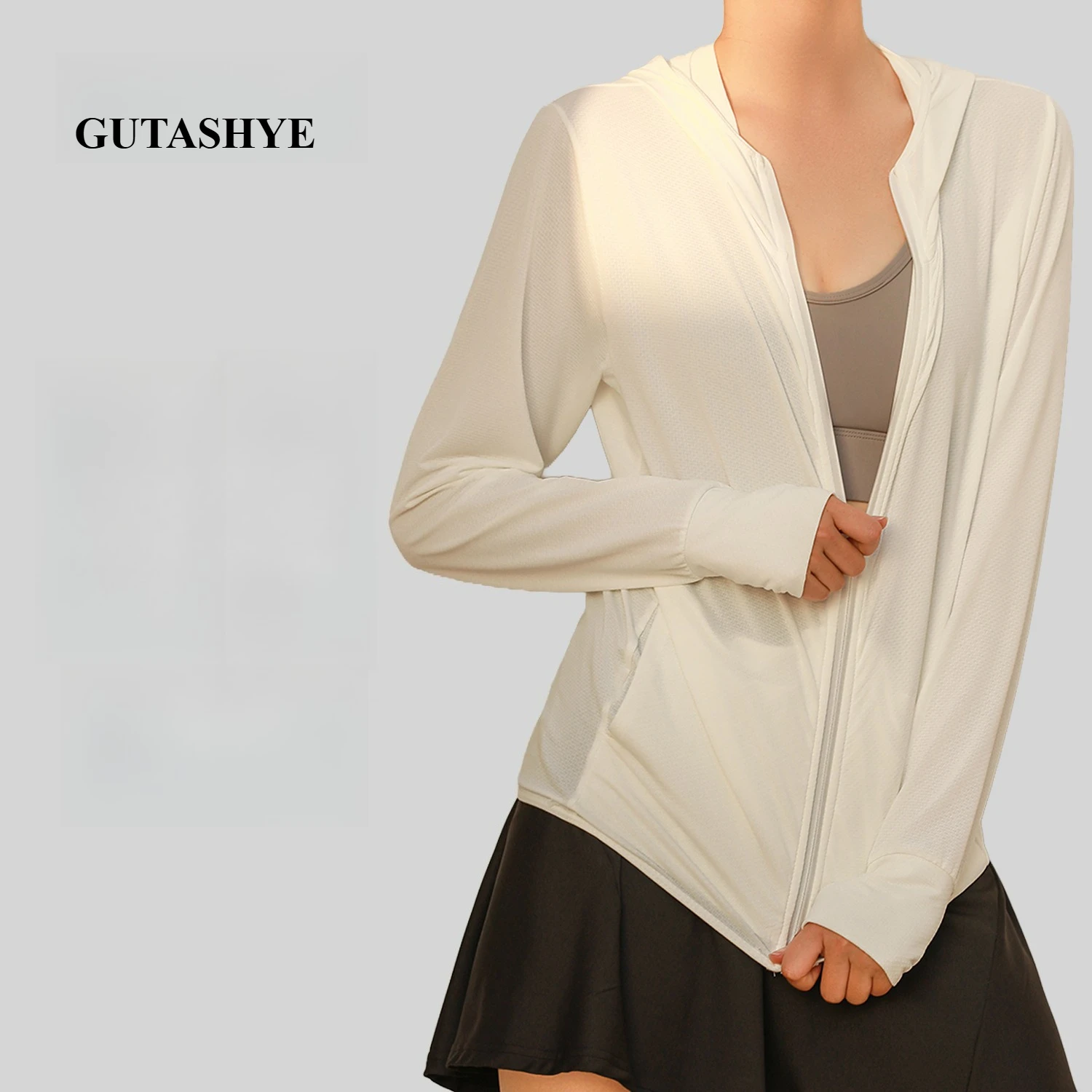 Women Lightweight Hooded UV Protection Jacket Jacquard Breathable Long Sleeve Outdoor Sun Protection Coat