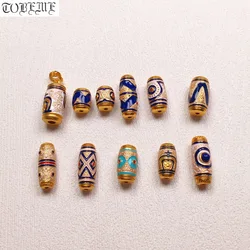 100% 925 Silver 24 Gold-plated Tibetan Vase DZI Bead Good Luck Enamel Tiger-teeth DZI Beads Jewelry Findings