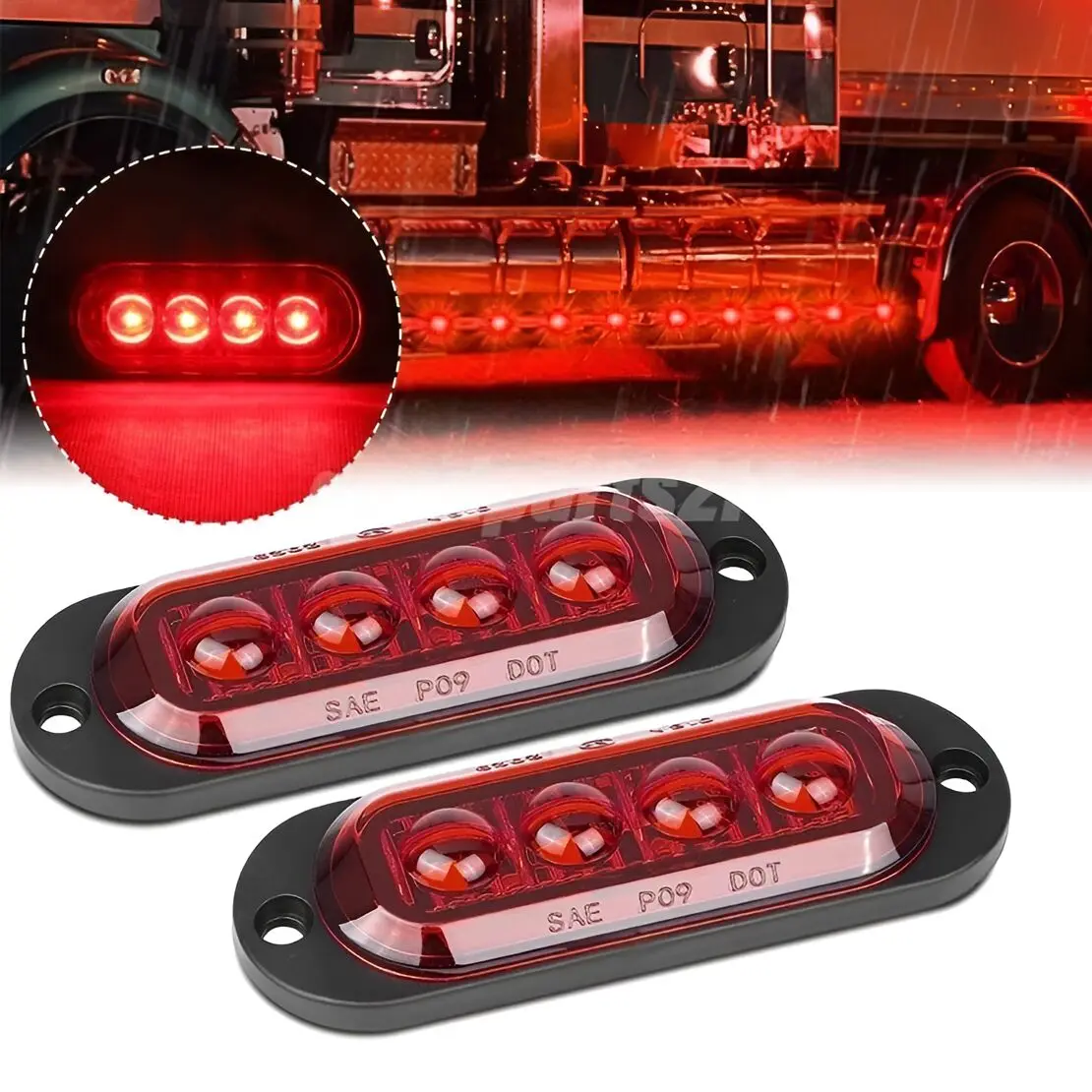 2pcs Red LED Side Marker Clearance Light Indicator 12V-24V Fit For Trailer Truck Caravans Boat