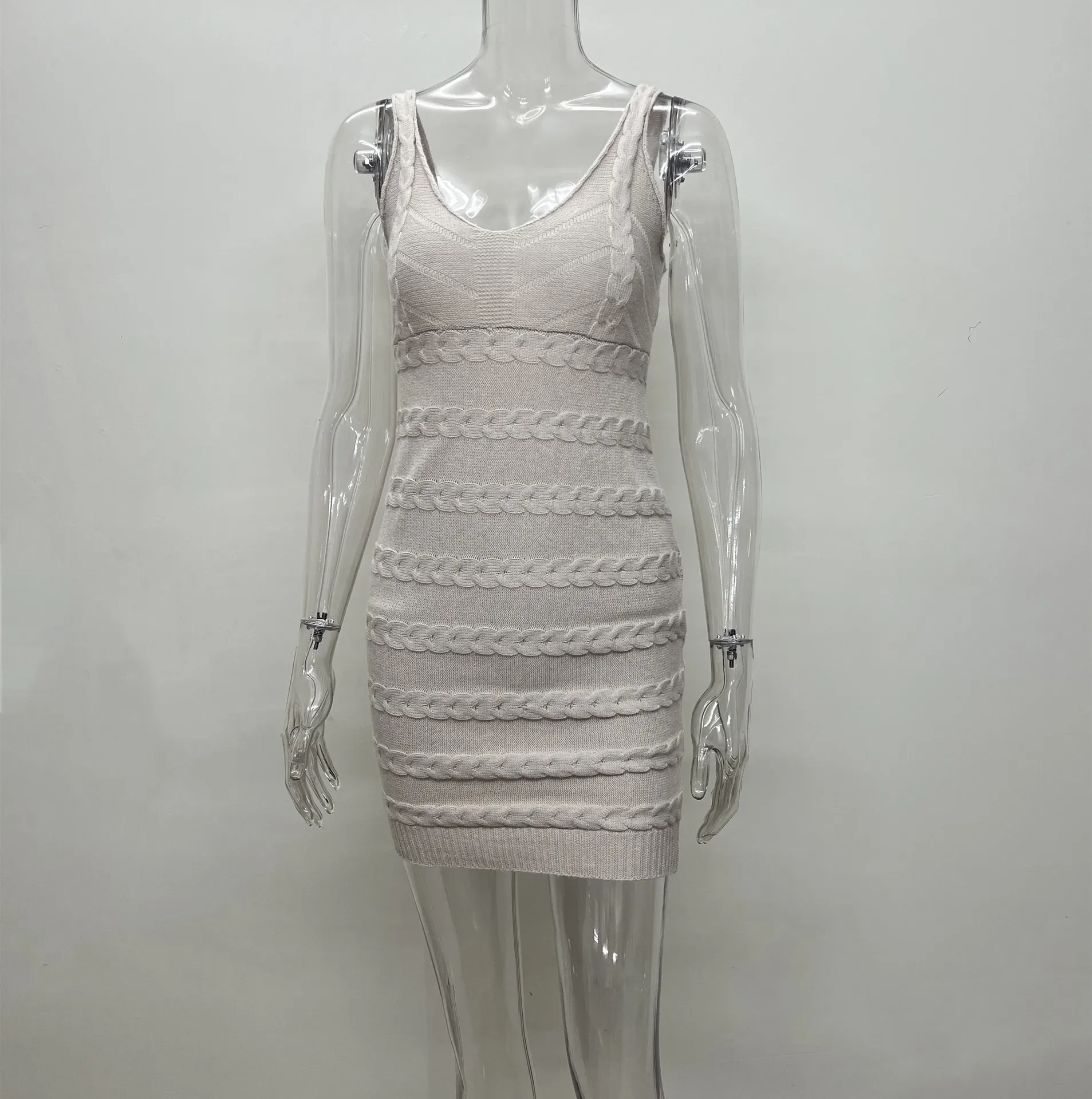 2025 Summer Knitted Holiday Beach Mini Dress Women Sexy V-neck Spaghetti Straps Backless Bodycon Vacation Outfits Streetwear